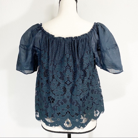 Anthropologie Moulinette Soeurs Navy Lace Blouse - Picture 4 of 7